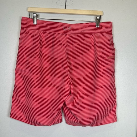 Men’s Vineyard Vines Swim Shorts. Size 33. 
Pink/Red Stripe w/ Shark Pattern. - Picture 2 of 9